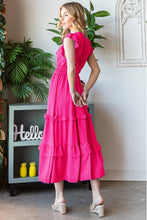 Load image into Gallery viewer, Reborn J V-Neck Ruffle Trim Tiered Midi Dress