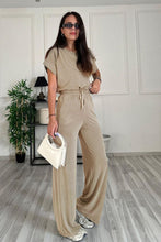 Load image into Gallery viewer, Round Neck Short Sleeve Top and Drawstring Pants Set