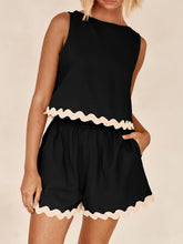 Load image into Gallery viewer, Contrast Trim Sleeveless Top and Shorts Set