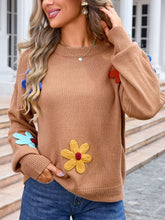 Load image into Gallery viewer, Crochet Flower Round Neck Sweater