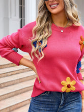 Load image into Gallery viewer, Crochet Flower Round Neck Sweater