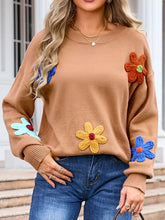 Load image into Gallery viewer, Crochet Flower Round Neck Sweater