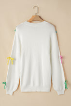 Load image into Gallery viewer, Contrast Bow Round Neck Dropped Shoulder Sweater