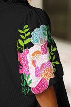 Load image into Gallery viewer, Embroidered Notched Puff Sleeve Blouse