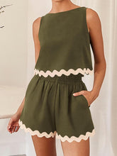 Load image into Gallery viewer, Contrast Trim Sleeveless Top and Shorts Set