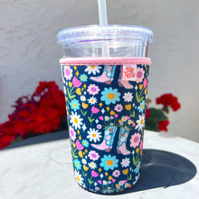 Load image into Gallery viewer, Coffee Cup Cover - Boots and Bouquets: Small / 16oz