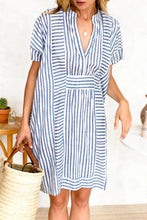 Load image into Gallery viewer, Striped Notched Short Sleeve Mini Dress