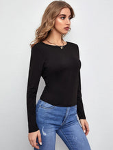 Load image into Gallery viewer, Backless Round Neck Long Sleeve T-Shirt