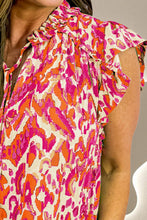 Load image into Gallery viewer, Ruffled Printed Tie Neck Cap Sleeve Blouse