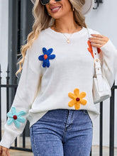 Load image into Gallery viewer, Crochet Flower Round Neck Sweater