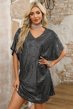 Load image into Gallery viewer, Sequin V-Neck Short Sleeve Mini Dress