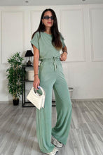 Load image into Gallery viewer, Round Neck Short Sleeve Top and Drawstring Pants Set