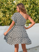 Load image into Gallery viewer, Checkered Single Shoulder Mini Dress