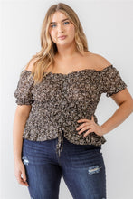 Load image into Gallery viewer, Zenobia Plus Size Frill Ruched Off-Shoulder Short Sleeve Blouse