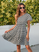 Load image into Gallery viewer, Checkered Single Shoulder Mini Dress