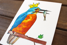 Load image into Gallery viewer, Crown Jewel-- Kingfisher Bird Painted Cardstock Card