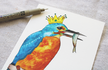 Load image into Gallery viewer, Crown Jewel-- Kingfisher Bird Painted Cardstock Card