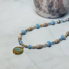 Load image into Gallery viewer, Lotus Flower Coin Paper Bead Necklace - 17" with 2" chain extender