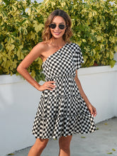 Load image into Gallery viewer, Checkered Single Shoulder Mini Dress