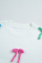 Load image into Gallery viewer, Contrast Bow Round Neck Dropped Shoulder Sweater