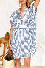 Load image into Gallery viewer, Striped Notched Short Sleeve Mini Dress