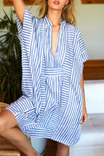 Load image into Gallery viewer, Striped Notched Short Sleeve Mini Dress