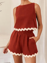Load image into Gallery viewer, Contrast Trim Sleeveless Top and Shorts Set