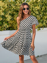 Load image into Gallery viewer, Checkered Single Shoulder Mini Dress