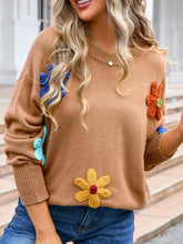 Load image into Gallery viewer, Crochet Flower Round Neck Sweater