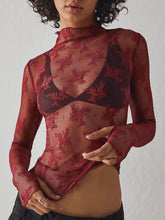 Load image into Gallery viewer, Lace Mock Neck Long Sleeve Blouse