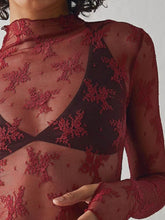 Load image into Gallery viewer, Lace Mock Neck Long Sleeve Blouse