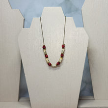 Load image into Gallery viewer, Sheet Music and Red Paper Bead Antiqued Copper Tiny Ball Chain Necklace - 17" w/ 3" chain extender
