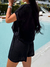 Load image into Gallery viewer, Openwork Short Sleeve Top and Shorts Cover Up Set