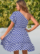 Load image into Gallery viewer, Checkered Single Shoulder Mini Dress