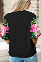 Load image into Gallery viewer, Embroidered Notched Puff Sleeve Blouse