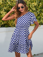 Load image into Gallery viewer, Checkered Single Shoulder Mini Dress