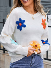Load image into Gallery viewer, Crochet Flower Round Neck Sweater