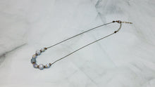 Load image into Gallery viewer, Light Blue and Grey Paper Bead Antiqued Brass Tiny Ball Chain Necklace - 17" w/ 2" chain extender