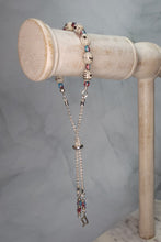 Load image into Gallery viewer, Sheet Music Slider Knot Paper Bead Bracelet w/ pink/blue glass spacer beads & silver music note charm
