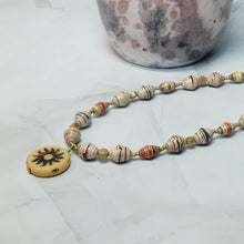 Load image into Gallery viewer, Sun Coin Paper Bead Necklace - 17" with 2" chain extender