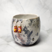 Load image into Gallery viewer, Cheetah Print Pink & Yellow Paper Bead Earrings - 1-1/2" drop