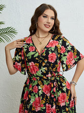 Load image into Gallery viewer, Plus Size Floral Tie Belt Surplice Dress