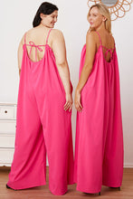 Load image into Gallery viewer, Full Size Ruffle Trim Tie Back Cami Jumpsuit with Pockets