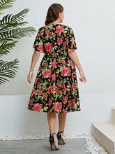 Load image into Gallery viewer, Plus Size Floral Tie Belt Surplice Dress
