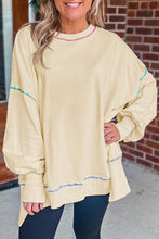 Load image into Gallery viewer, Slit Round Neck Lantern Sleeve Sweatshirt