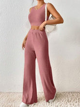 Load image into Gallery viewer, Ribbed Round Neck Tank and Pants Sweater Set