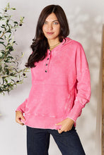 Load image into Gallery viewer, Zenana Half Snap Long Sleeve Hoodie with Pockets
