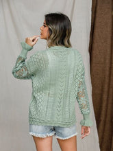 Load image into Gallery viewer, Eyelet Crochet Lantern Sleeve Sweater