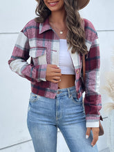 Load image into Gallery viewer, Plaid Button Up Drop Shoulder Cropped Jacket