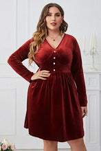 Load image into Gallery viewer, Plus Size V-Neck Decorative Button Knee Length Dress